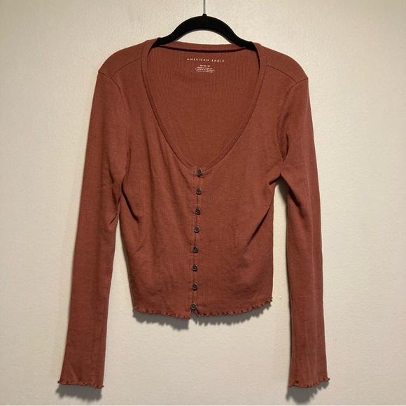 American Eagle Outfitters Tops - American Eagle Button-Up Long Sleeve Top, Size Medium, Burnt Orange